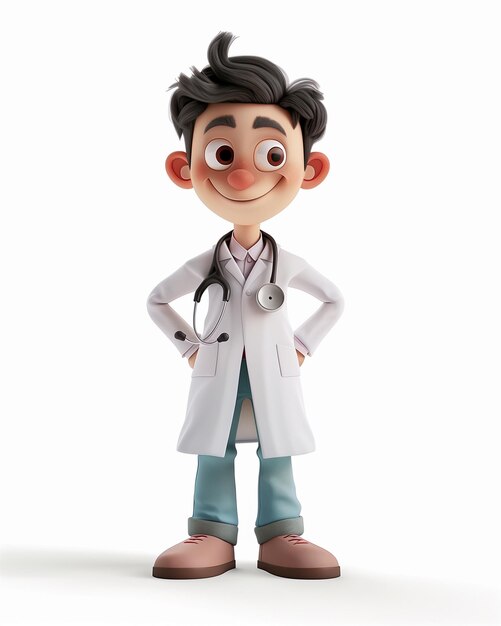 Photo doctor character illustration with animation movie style 3d realistic cartoon with a doctor