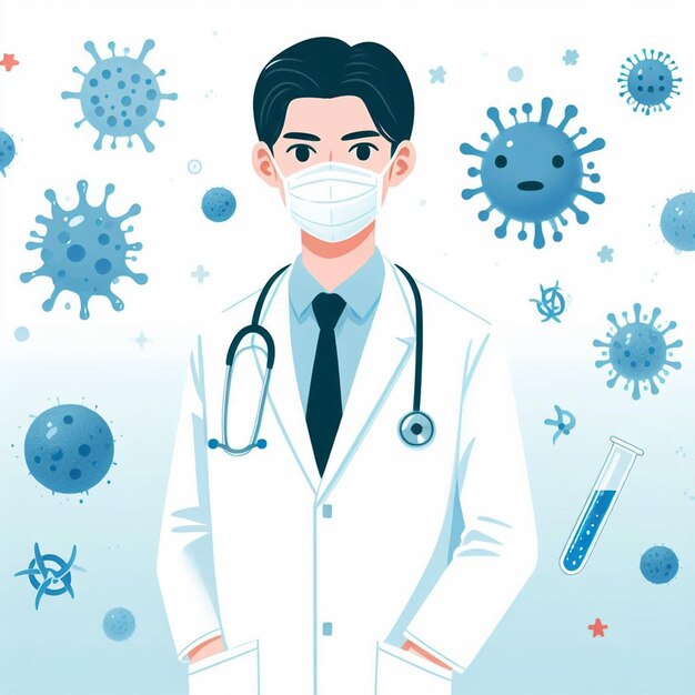 doctor character in a virus background