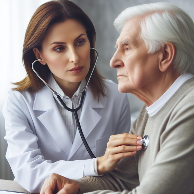 doctor checking up heartbeat patient with stethoscope for cardiology consultation for heart health