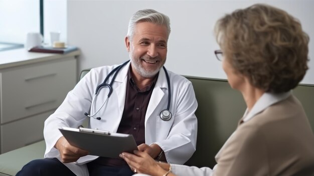 Photo doctor consulting a patient in meeting in hospital for healthcare feedback or support