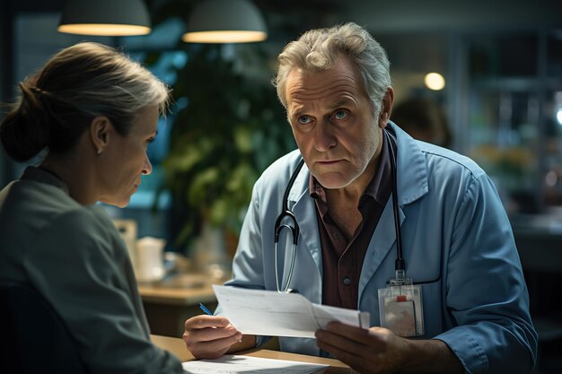 A doctor consults a patient about healthcare in a hospital