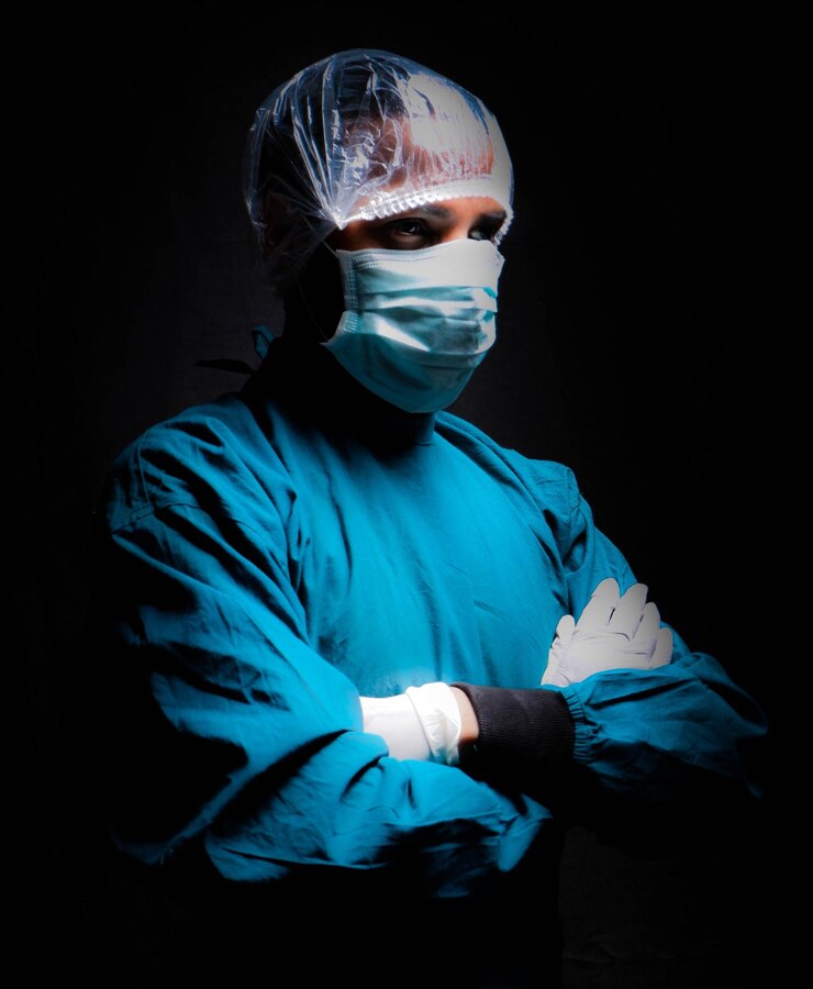 Photo doctor costume with a face mask during covid 19