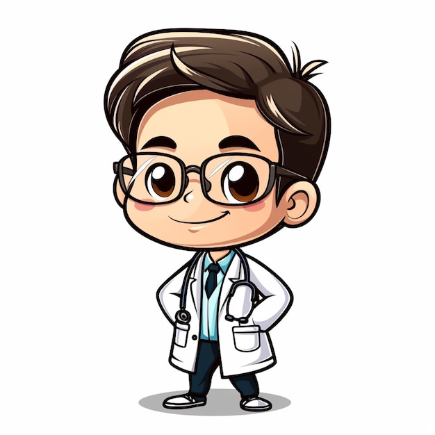 doctor dentist vector character chibi illustration on solid white background