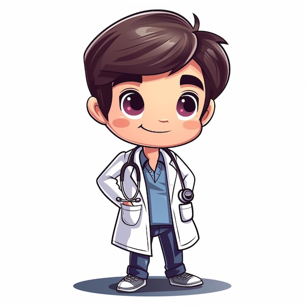 doctor dentist vector character chibi illustration on solid white background