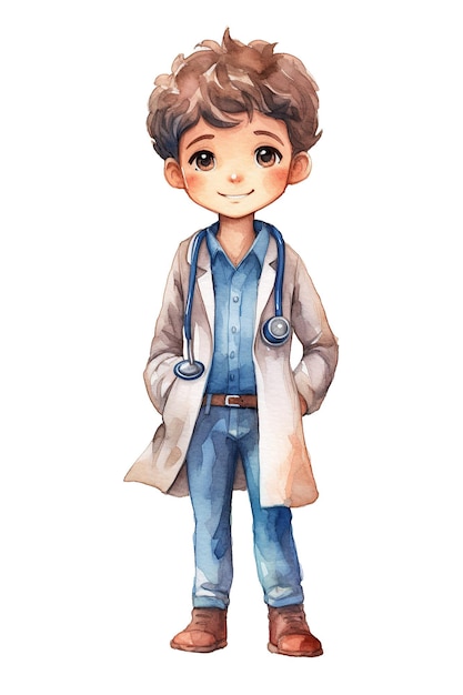 Doctor diagnose watercolor clipart cute isolated on white background with Generative AI
