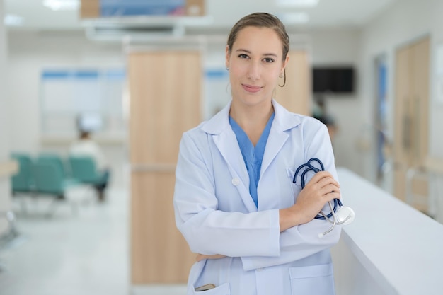 Doctor doing different poses in hospital