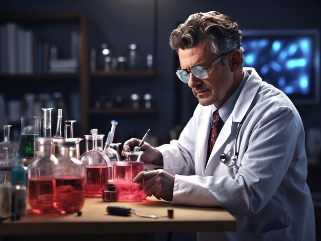 Doctor doing virus research 3d character illustration