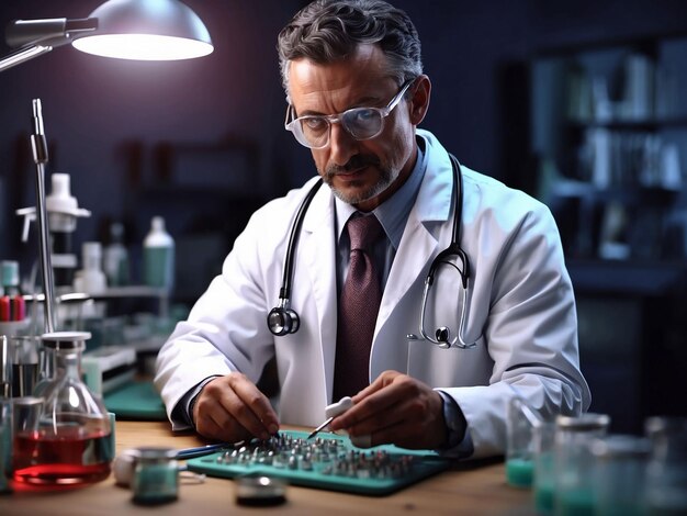 Doctor doing virus research 3d character illustration