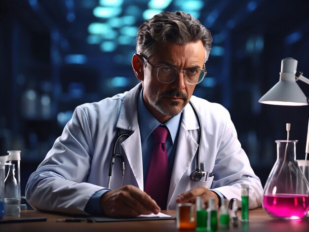 Doctor doing virus research 3d character illustration