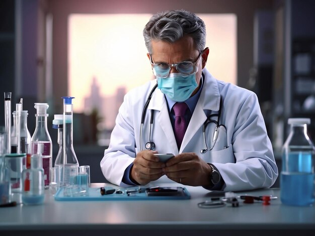 Doctor doing virus research 3d character illustration