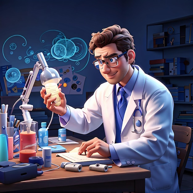 Doctor doing virus research 3d character illustration