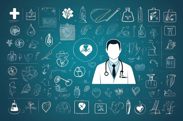 Doctor drawing medical icons Concept of health Vector