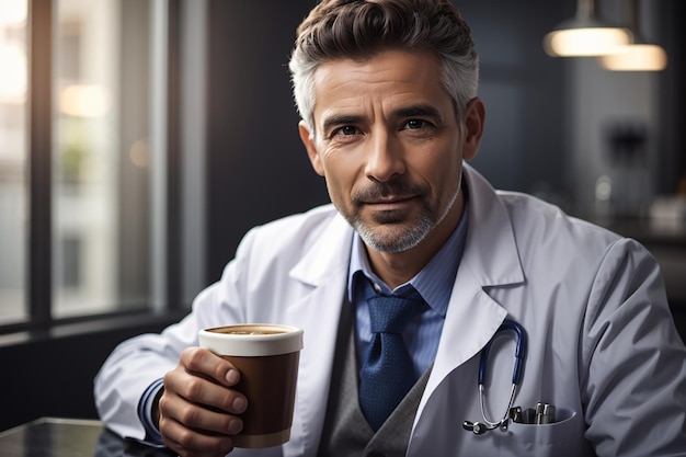 doctor drinking coffee