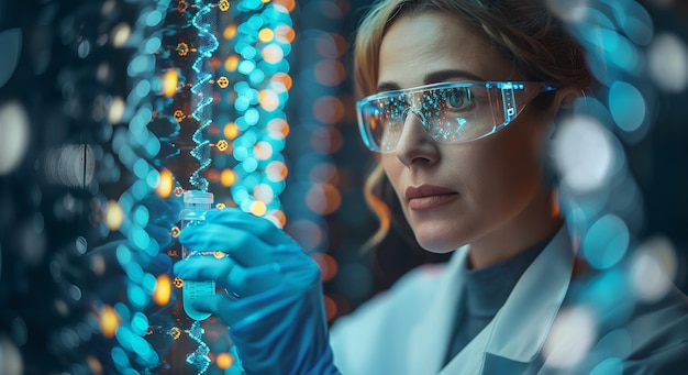 Doctor examines DNA and pathogens in a laboratory test tube using advanced methods