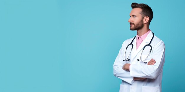 Photo doctor in front of a bright background one color background copy space