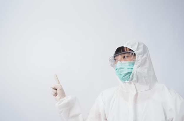 Doctor Gesture Asian woman doctor in PPE suit gesturing