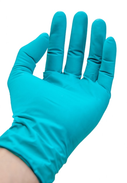 Doctor hand medical gloves on white background