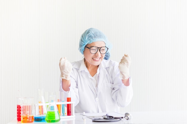 Doctor happy in science laboratory class