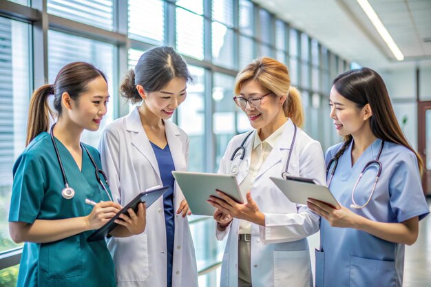 Photo doctor and healthcare team consulting on medical treatment and insurance