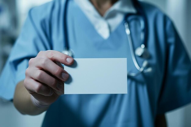 a doctor holding a blank card in his hand