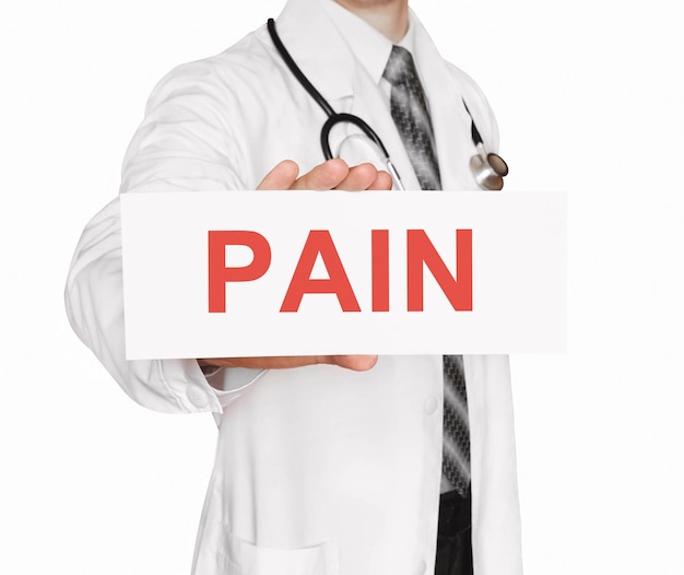 Doctor holding a card with Pain , Medical concept