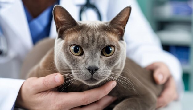 Photo a doctor holding a cat in his hands