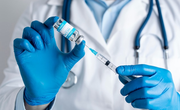 Photo doctor holding the coronavirus vaccine