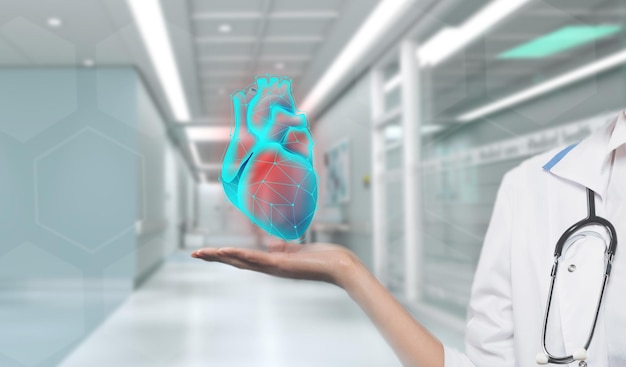 Doctor Holding Digital Human Heart medical images diagnostic imaging