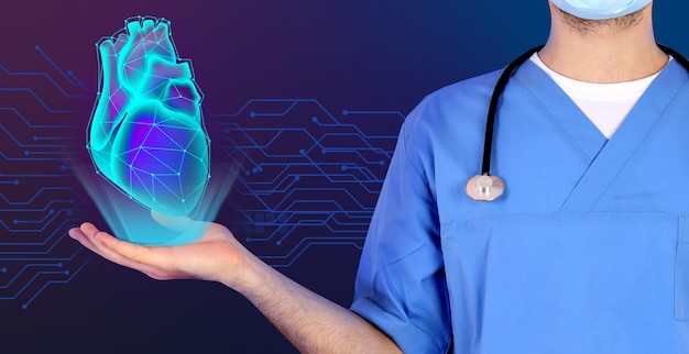 Doctor Holding Digital Human Heart 의료 이미지 의료 배경 이미지