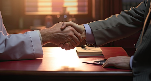 A doctor holding hand over hand shaking