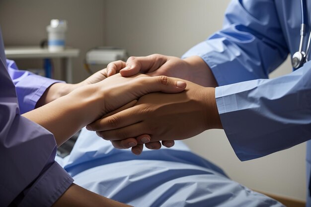 Foto dottore che tiene la mano di un paziente riconoscimenti di aiuto mentale