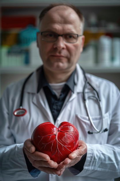 Photo a doctor holding a red heart suitable for medical concepts