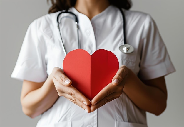 a doctor holding a red heart with her hands