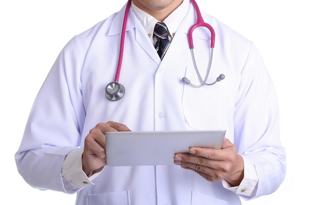 Doctor holding touch pad for check patient