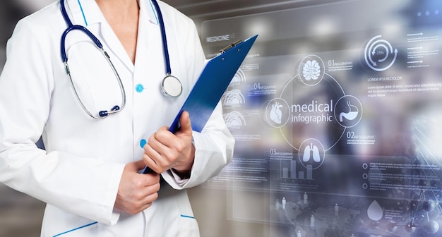 Doctor holding touchscreen tablet