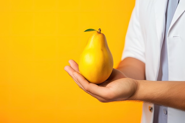 Doctor holding yellow mango for radiant health