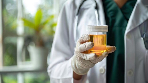 a doctor holds a jar of liquid in his hand