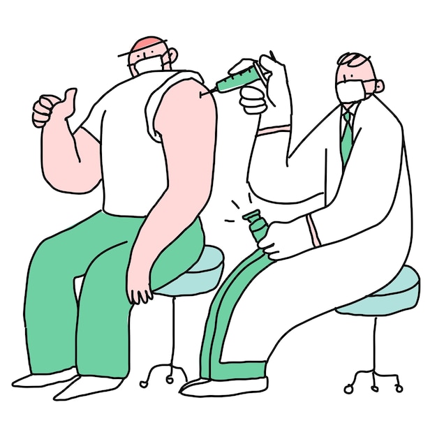 Doctor injecting vaccine png doodle illustration character