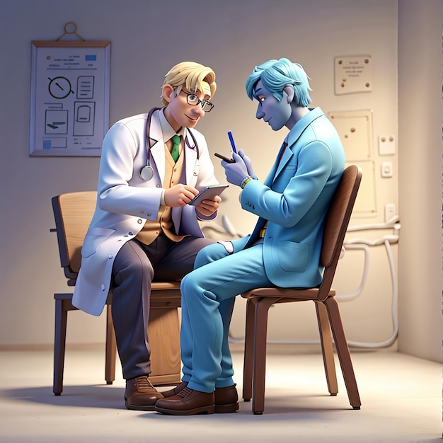 The doctor is communicating with the patient via cellphone 3d character illustration