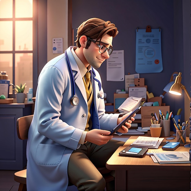 医師は携帯電話の3Dキャラクターイラストを介して患者と通信しています