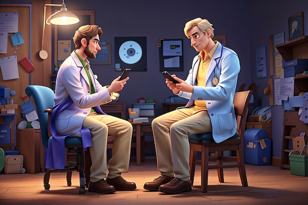 The doctor is communicating with the patient via cellphone 3d character illustration