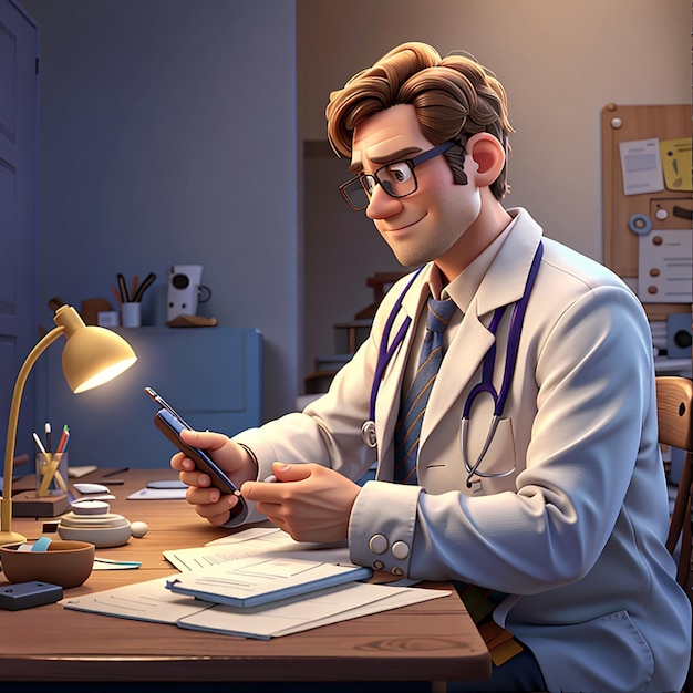 The doctor is communicating with the patient via cellphone 3d character illustration