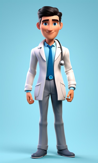 Foto modello 3d di cartone animato di un dottore in camico da laboratorio