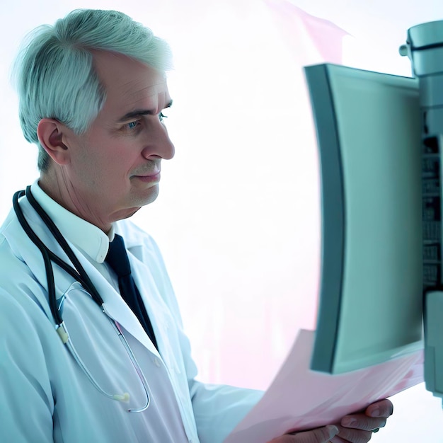 Photo doctor looking at a mammography