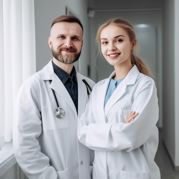 doctor man and girl nurse in clinic ai