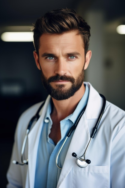 Foto uomo medico in cappotto bianco ritratto ai generativa