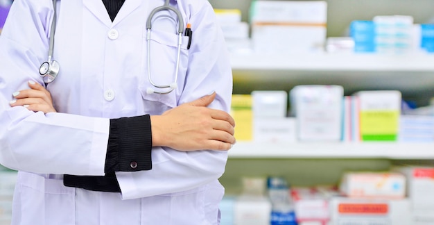 Doctor on medicine shelf 