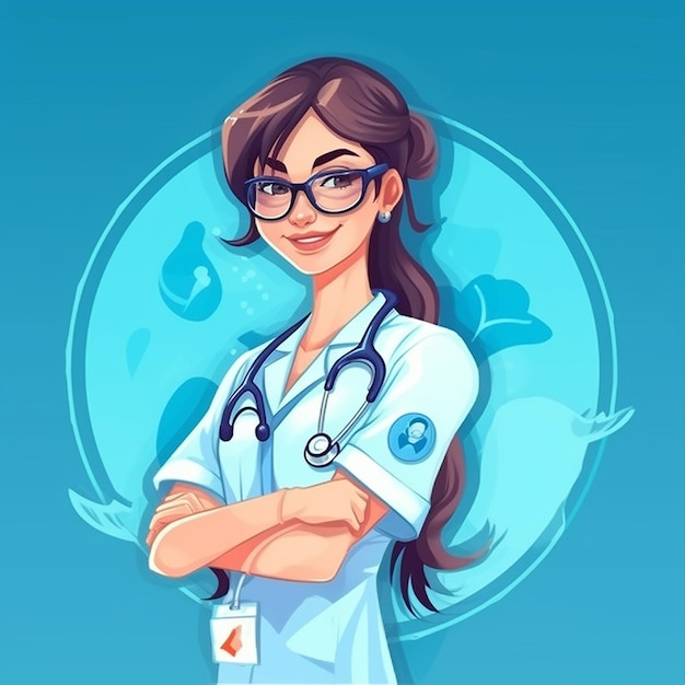 Doctor and nurse with glasses is wearing a uniform in the style of anim photos