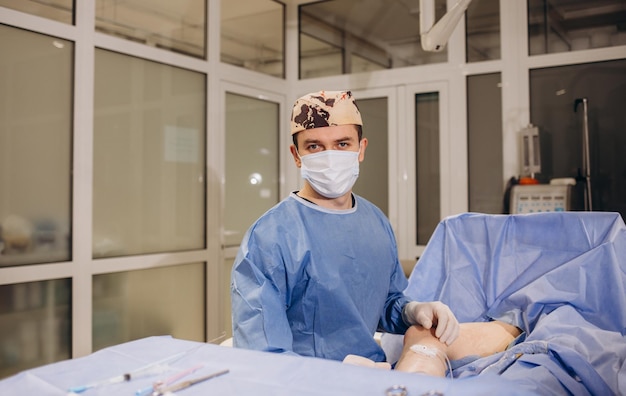 Photo doctor in the operating room for surgical venous vascular surgery clinic