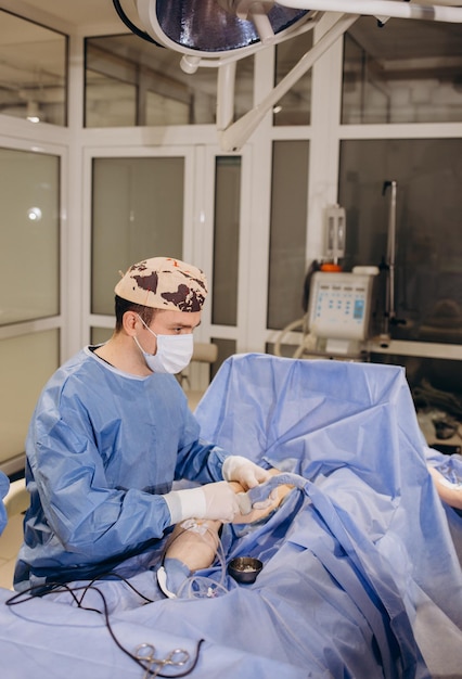 Doctor in the operating room for surgical venous vascular surgery clinic